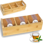 Bamboo Tea Organizer Box Chemical Free Eco-Friendly Big, Tall, Adjustable Cubbies Natural Wooden Storage Chest (3-Slot, Blank)