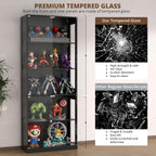 VOWNER 80'' Display Cabinet with Glass Door, 5-Tier Curio Cabinet for Collectibles Trophy, Glass Display Case with Human Body Sensor, 3 Color Lights, Bookcase Storage Cabinets for Living Room, Study