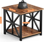 GreenForest End Table with 2-Tier Storage Shelf, 19.7 inch Side Table for Living Room, Modern Nightstand Bedside Table for Bedroom Office, Walnut