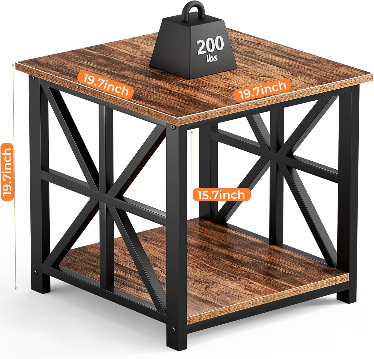 GreenForest End Table with 2-Tier Storage Shelf, 19.7 inch Side Table for Living Room, Modern Nightstand Bedside Table for Bedroom Office, Walnut