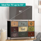 VASICAR Dresser for Bedroom with 9 Deep Fabric Drawers, Wide TV Stand | Horizontal Storage Cabinet, Colorful Chest of Drawers for Closet, Nursery, Entryway, Hallway, Laundry Room