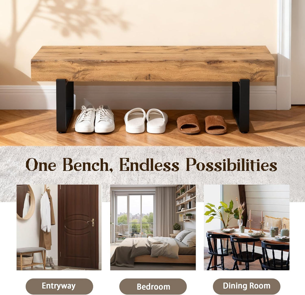 59" Dining Bench, Farmhouse Indoor Kitchen Table Benches, Industrial Shoe Bench, Entryway Benches, Natural Wood Wash
