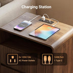 Seang Nightstand Set of 2,Fluted Nightstand with Charging Station & LED Light,Wooden Bedside Table with Curved Profile Design,2 Drawers Storage,Large End Table for Bedroom,Walnut