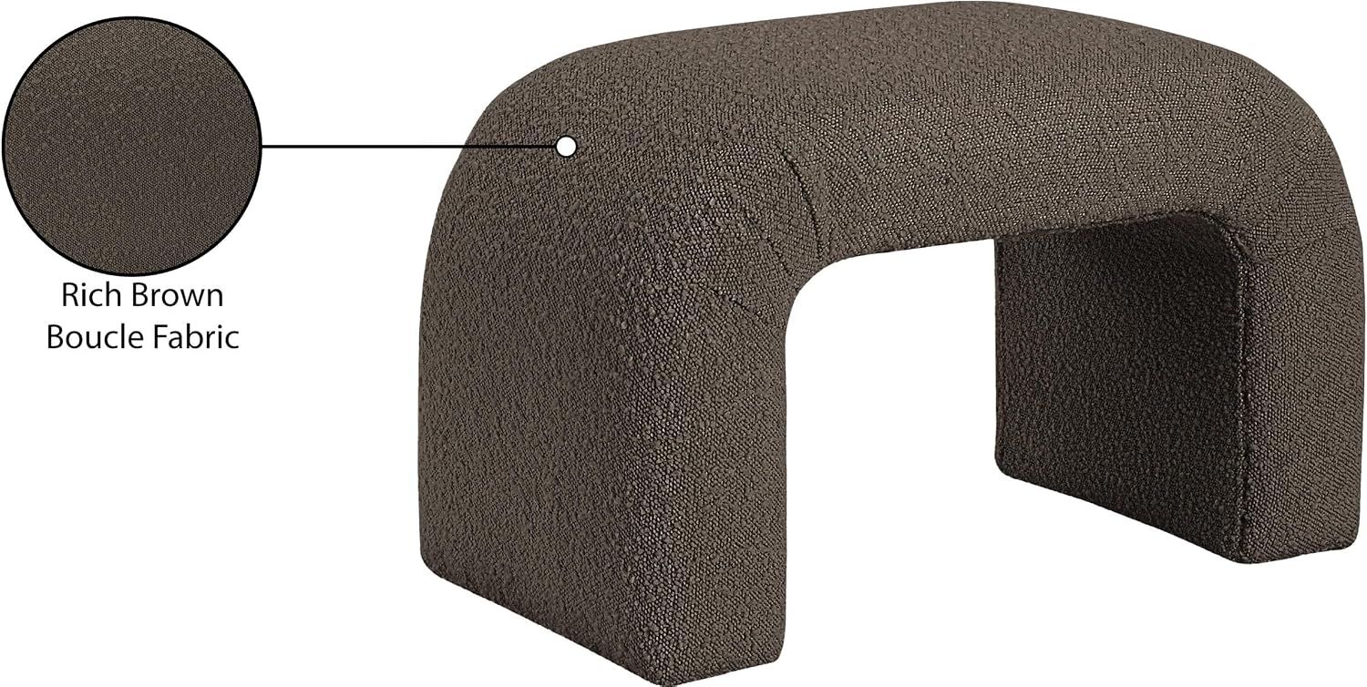 Meridian Furniture 169Brown Niagara Collection Modern | Contemporary Boucle Fabric Upholstered Bench with Rich Brown Boucle Fabric, Curved Contemporary Design, 28" W x 15.5" D x 17.5" H, Brown