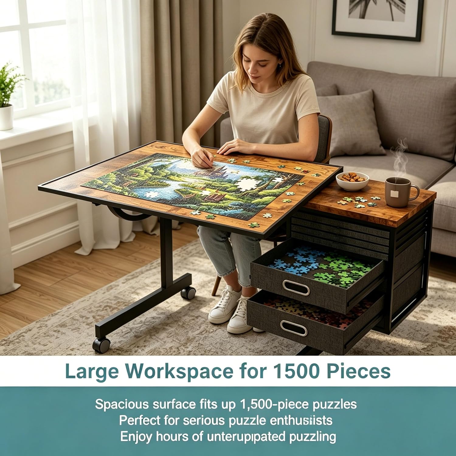 Adjustable Drafting Table with 4 Trays & 2 Storage Drawers, Multifunctional Tilting Drawing Art Desk, Vintage Drawing Table Art Craft Workstation for Studio Home Office Painting Writing (Style-A)