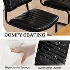 Cantilever Dining Chairs Set of 6, Mid Century Modern Dining Chairs with Black Metal Legs, Upholstered Leather Kitchen Chairs, Armless Cantilever Chair for Kitchen & Living Room, Black