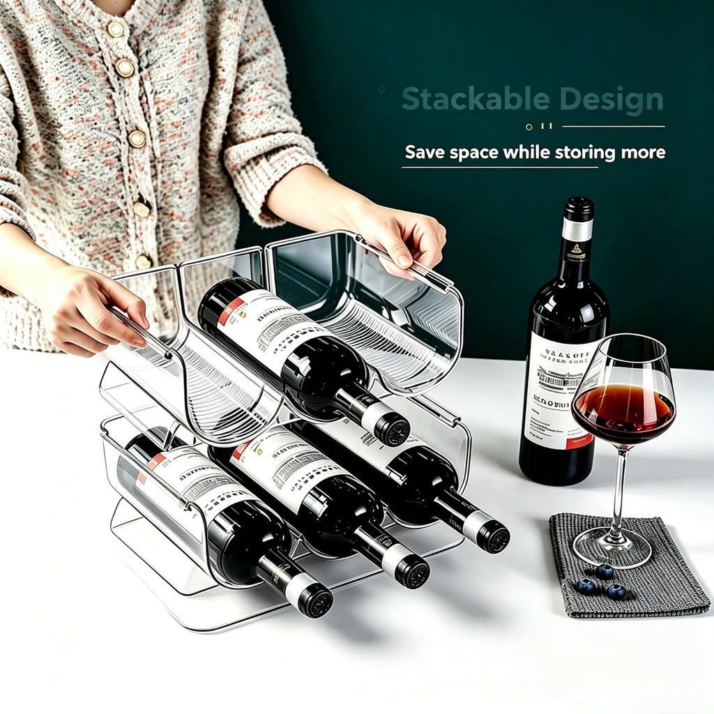 Transparent Wine Rack Stackable Bottle Holder for Refrigerator Beverage Storage and Organization at Home (2 Link)