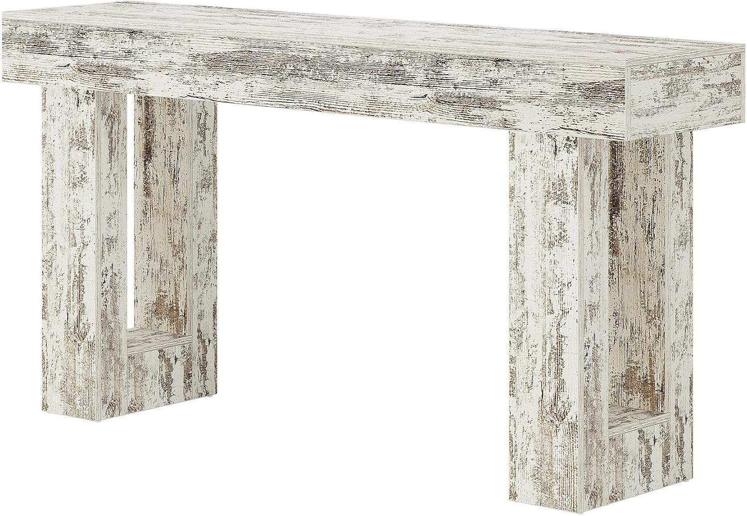 Modern Console Table, 62.99 x 13.77 x 33.46 Inches, Entryway Table with Thick Block Legs (Distressed White)