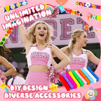 Cheer Pins Spirit Clips,80 Wooden Colored Clothes Pins with 120 Mini Resin Charms Bows Sticker,400 Letter Beads,200 Self-Adhesive Dots,Cheer Pin kit for Ribbon Team Classroom Cheerleading Gifts Bulk