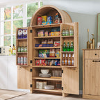 IFGET 71" Tall Arched Kitchen Pantry, Modern Fluted Wood Storage Cabinet with Doors, 3 Adjustable Shelves, 6 Door Shelves, Organizer, Versatile Cupboard for Kitchen, Bathroom, Natural