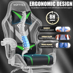 Gaming Chair with Massage Ergonomic Computer Chair with Footrest and Lumbar Support Reclining PC Game Chair for Boys with Adjustable Armrest and Headrest Green