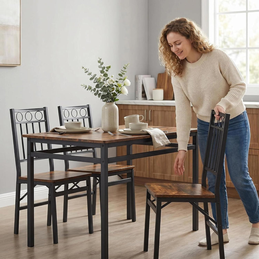 Bluecat Folding Dining Chairs 4 Pack, Industrial Foldable Dining Chair Set, Vintage Stackable Metal Frame Chairs with Wood Seat for Home Kitchen Dining Room Living Room