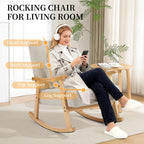 SAETSFEG Rocking Chair for Nursery with Lumbar Pillow, Upholstered Accent Chair with Solid Rubberwood Frame, Living Room & Bedroom, Cozy Reading Chair for Small Spaces, Lightgrey