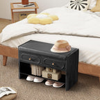 31.5" Shoe Bench, Shoe Storage Bench with Drawers, Waterproof Entryway Benches with Leather Cushion for Bedroom Black