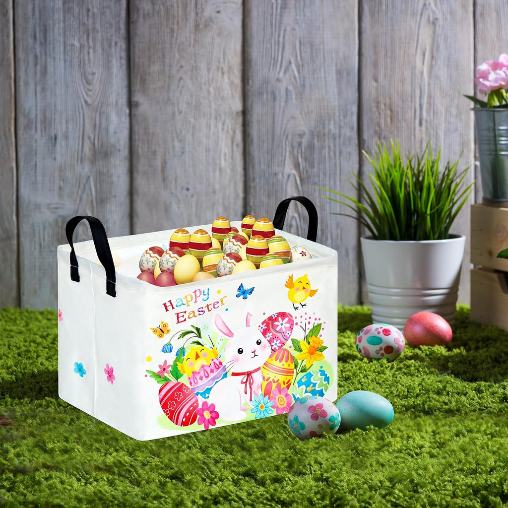 Easter Storage Basket Easter Bunny Storage Bin Collapsible Nursery Hamper Clothes Box Book Shelf Basket Easter Bunny Eggs Decor Easter Gifts