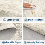 Garvee Beige 8x10 Area Rugs for Living Room, Boho Vintage Non-Slip Washable Rug Low Pile Stain Resistant Soft Foldable Large Carpet for Bedroom Dining Home Decor