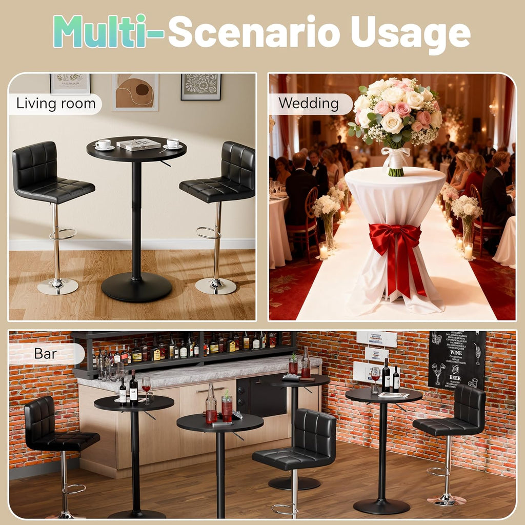 Furmax Bistro Pub Table Height Adjustable Round Bar Table 27.4-36 Inches, 360°Swivel Cocktail Table for Dining Room, Party, Café (1, Black)