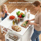 Concho 41'' Kitchen Island with Seating and Stainless Steel Countertop, Rolling Kitchen Carts on Wheels with Folding Drop Leaf, Bar Stool, Power Outlet, Spice/Towel Rack, Storage Cabinets, Walnut