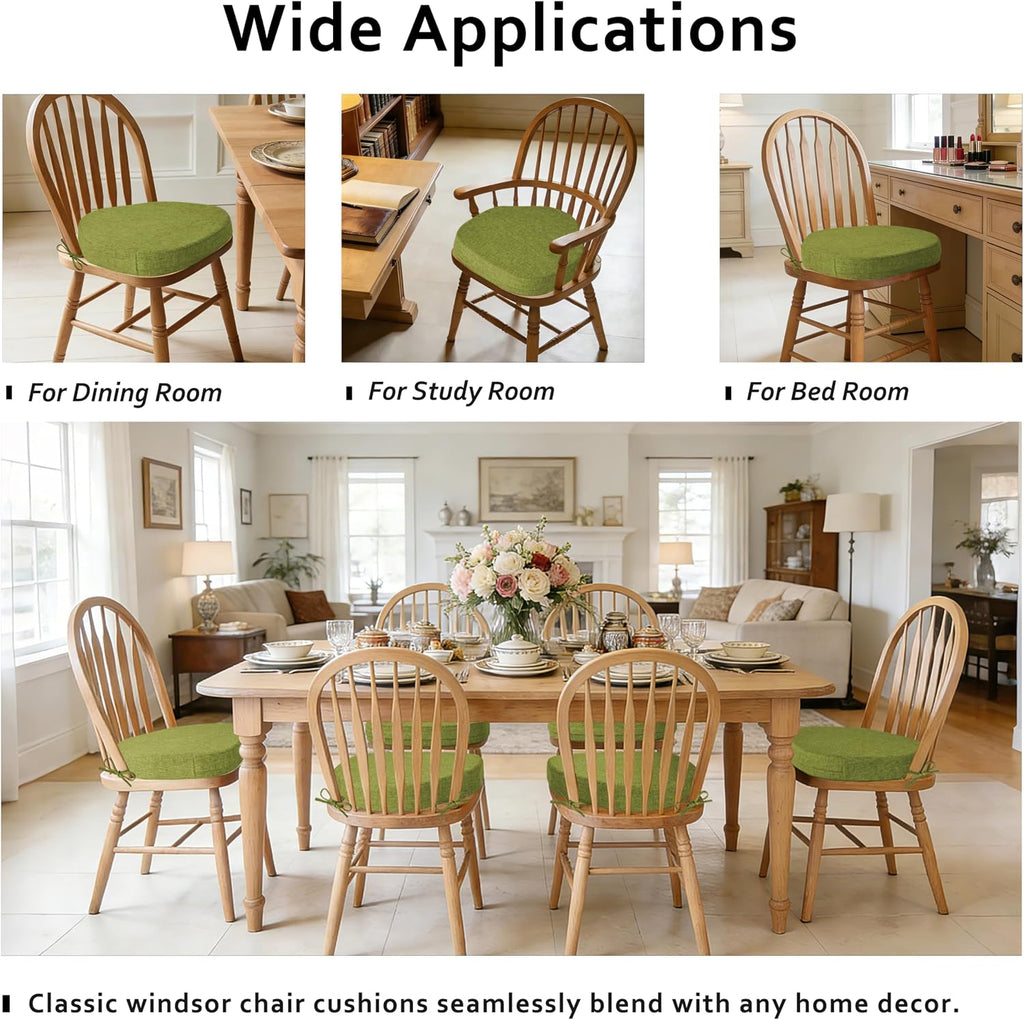 ELFJOY Chair Cushions for Dining Chairs 2.4 Inch Thick Windsor Seat Cushions for Kitchen Dining Room Non Slip Seat Pads with Removable Washable Cover and Ties Set of 2, Green(16.5"x15.5")