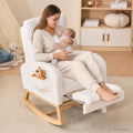 FOXHUNTER Rocking Chair for Nursery with Foot Rest Side Pocket Teddy, White | High Backrest,Headrest,Wooden Base Non-Slip Pads,Nursing Rocking Chair for Breastfeeding,Baby Bedroom,Living Room