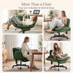 Criss Cross Office Chair with Foot Rest, 5 Gears Adjustable Armrests, Cross Legged Desk Chair with Flip Lumbar Pillow, Built-in Airbag, Wide Seat Chairs for Home Office Makeup Meditation, Light Green