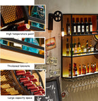 78.7in Large Wall Mounted Wine Rack with LED Light,4-Tiers Liquor Bottles Floating Shelves Display Storage Organizer for Home Bar & Dining Room Decorative (78.7" W x 9.8" D x49.2 H)