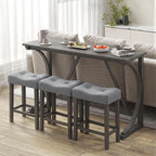 COSTWAY 4-Piece Farmhouse Bar Table Set with Power Outlet, Counter Height Dining Table Set w/ 3 Upholstered Stools, Wood Console Table Set for Kitchen, Dining Room, Living Room (Gray)