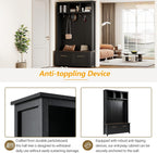 Merax 4-in-1 Hall Tree with Bench, Modern Versatile Multiple Storage Space with 6 Golden Hooks, 2 Drawers, Entryway Coat Rack for Living Room, Hallway, Black