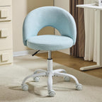 VINGLI Small Vanity Chair with Wheels for Girls.Cute Modern Adjustable Height Armless Office Desk Chair.360°Swivel Comfy Rolling Chair for Study, Make up Room,Small Space,Linen Light Blue