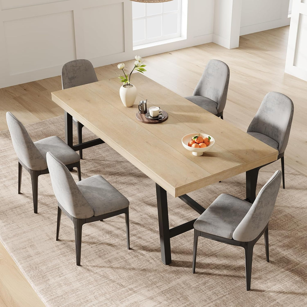 71”Industrial Multi-Functional Table, Large Wood Top with Sturdy Steel Frame, Seats 6-8 As Dining Table or Long Writing Desk, Spacious Office Desk for Home, Kitchen, Family Gatherings