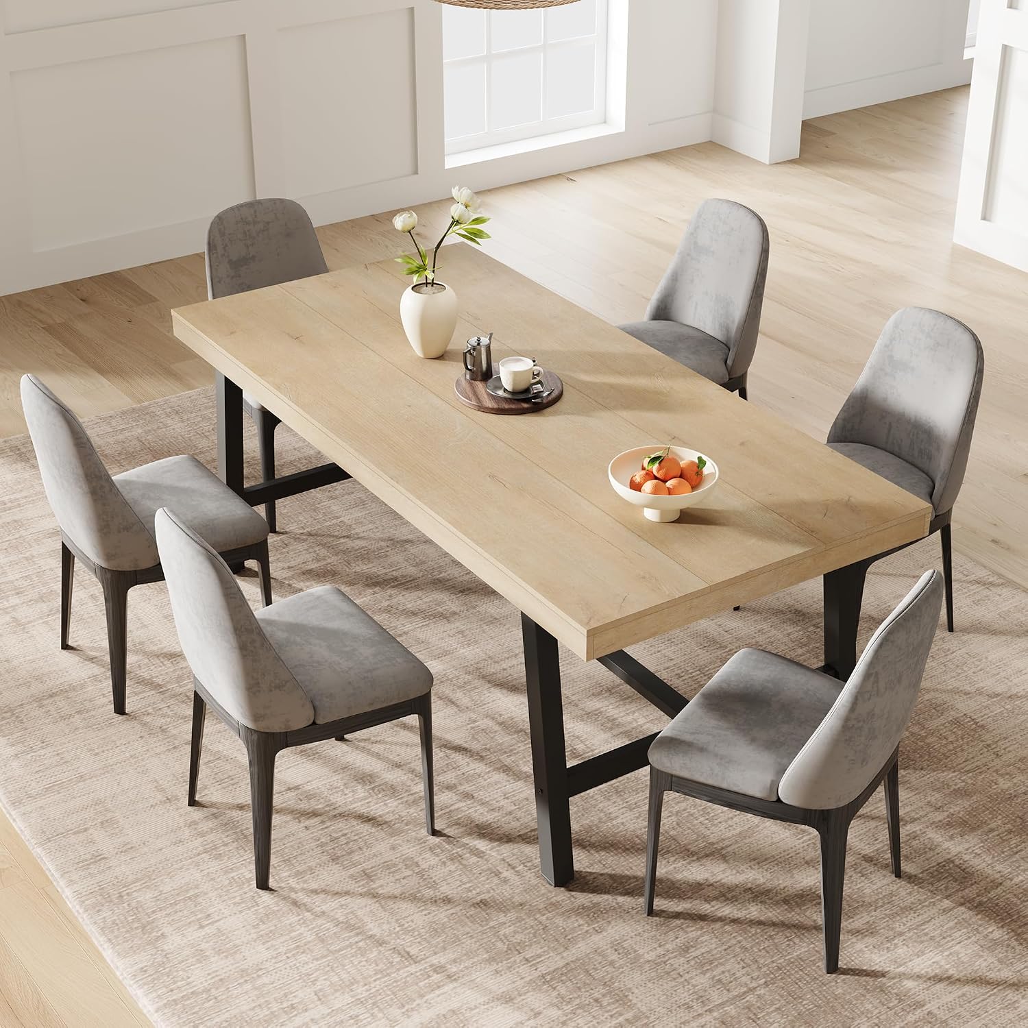 71”Industrial Multi-Functional Table, Large Wood Top with Sturdy Steel Frame, Seats 6-8 As Dining Table or Long Writing Desk, Spacious Office Desk for Home, Kitchen, Family Gatherings
