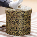 AmasSmile Storage Ottoman Folding Foot Rest Stool, 14x14x13 inch Small Velvet Footstool Bench, Short Ottoman Bench, Storage Foot Rest Store, Blanket Chest, Leopard Print