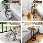 Ekisemio C-Shaped End Table Set of 2, Slide Under Sofa Side Table with Metal Frame, Rustic Brown for Living Room, Home Office, Small Spaces