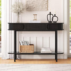 ONBRILL 47 Inch Fluted Console Table with Drawers, Entryway Table with Storage, Oval Sofa Tables Behind Couch, Mid-Century Modern Hallway Tables for Entryway, Hallway, Small Spaces, Black