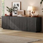 CHIC HOUSE 70" Fluted Mid Century Modern Buffet Cabinet with Storage, Farmhouse Storage Sideboard Cabinet with Doors, Accent Cabinet & Media Console for Living Room, Entryway, Black Walnut