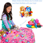 Posh Stuffable Kids Stuffed Animal Storage Bean Bag Chair Cover - Childrens Toy Organizer, X-Large-48 - Canvas Multi-Colored Hearts on Pink