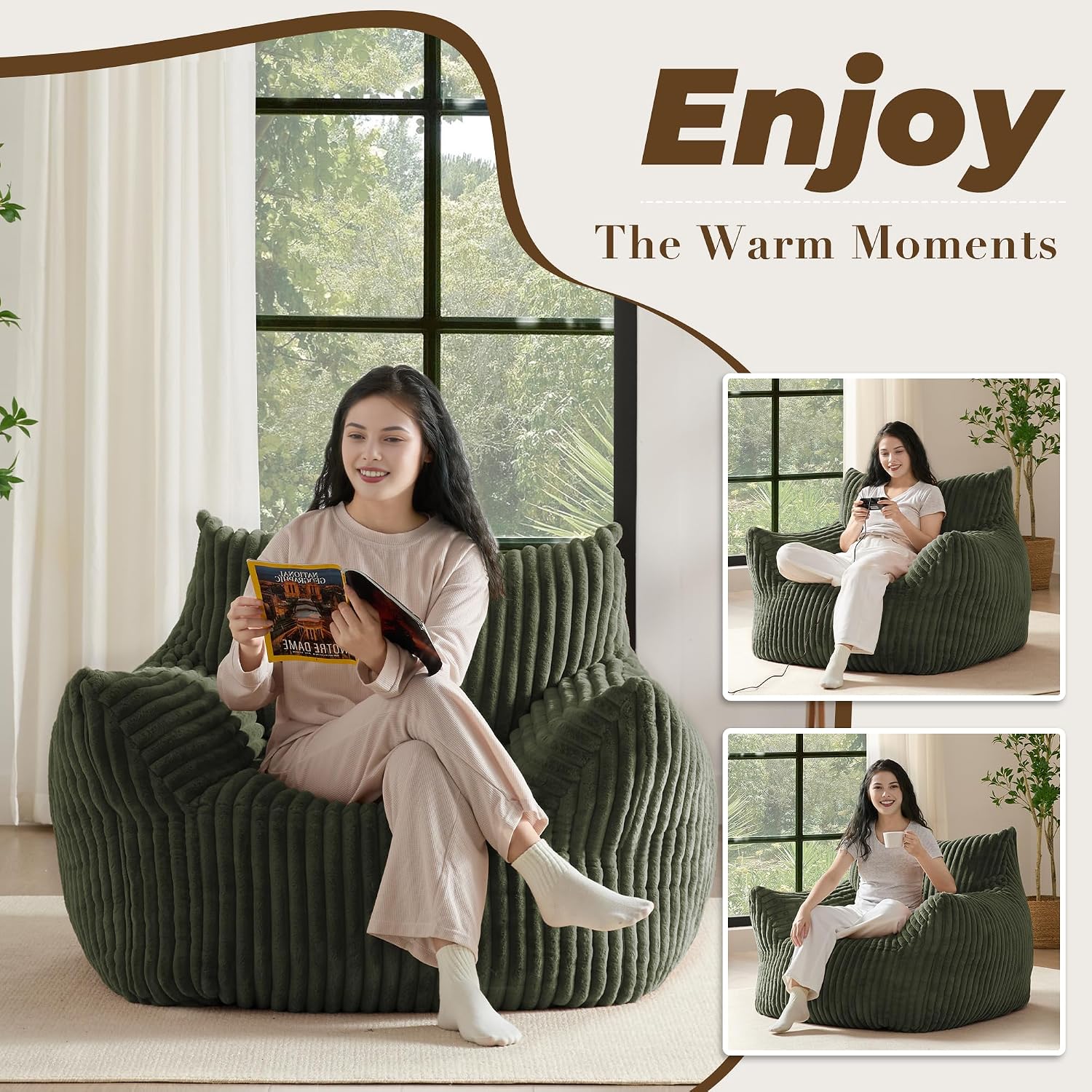 Oversized Bean Bag Chair for Living Room Furniture Bean Bag Chairs for Adults- Small Couch & Lounge Accent Chair for Living Room Chairs or Bedroom