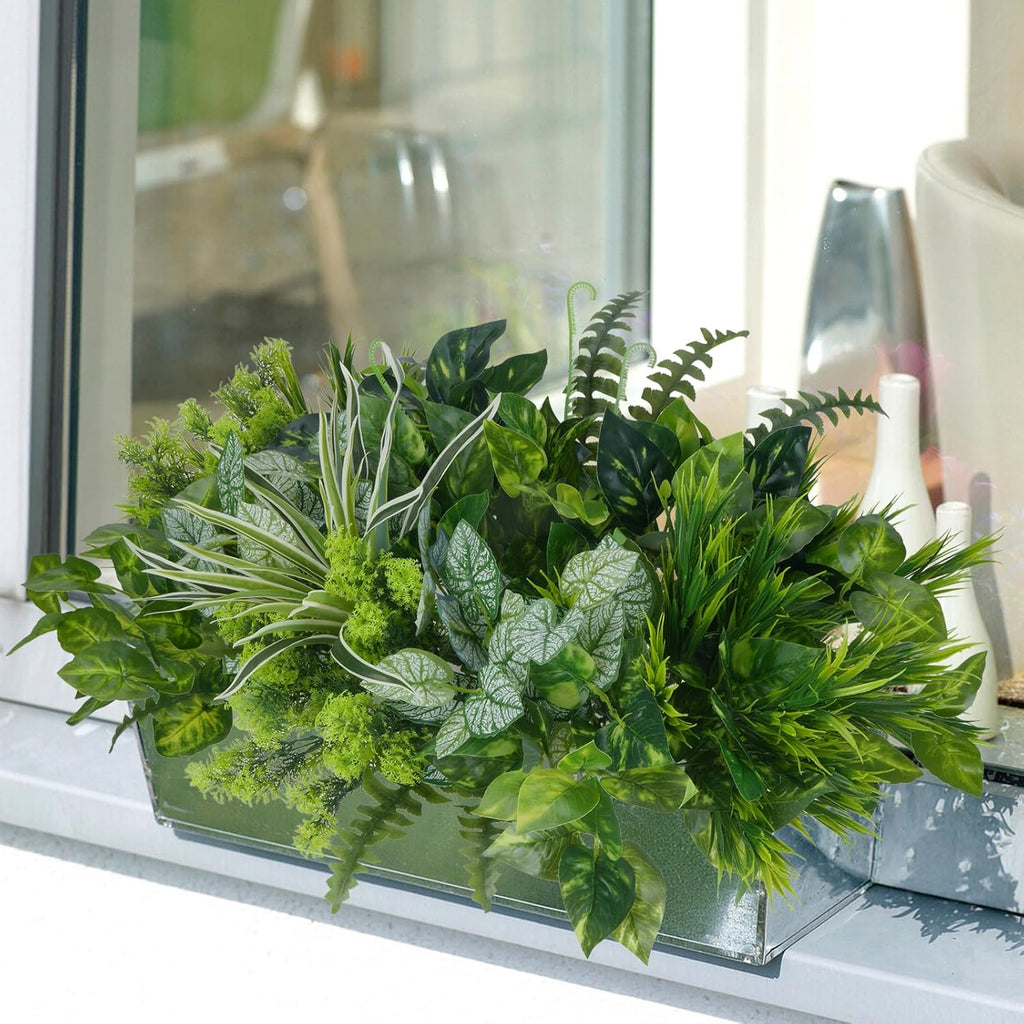 18 Bundles Artificial Greenery for Outdoors, Artificial Outdoor Plants UV Resistant Fake Spider Fern Coleus Plant Faux Bushes Leaves for Outside Window Box Patio Garden Front Porch Yard Summer Decor