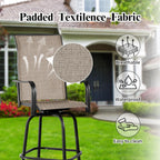 Outdoor Bar Stools Set of 2, 26.6" Seat Height Patio Bar Stools, All Weather Bar Height Swivel Patio Chairs with High Back for Bistro, Patio, Garden
