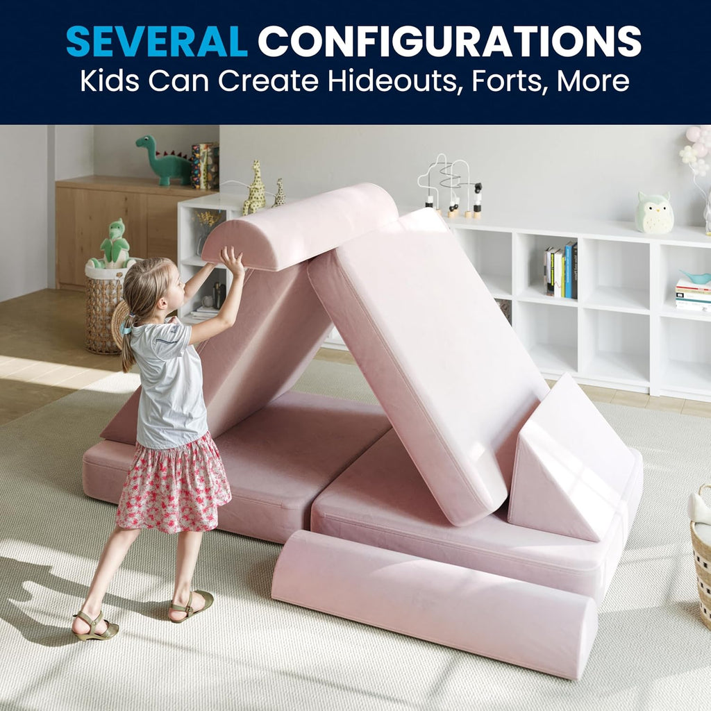 Flash Furniture Marlowe Modular Foam Kids Play Couch, 6 Soft Sectional Sofa Pieces, Convertible Kids Couch, Removable Covers, 56", Blush