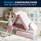 Flash Furniture Marlowe Modular Foam Kids Play Couch, 6 Soft Sectional Sofa Pieces, Convertible Kids Couch, Removable Covers, 56", Blush