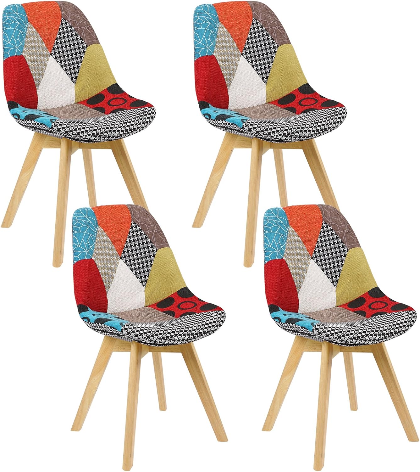 WOLTU BH29mf-4 Set of 4 Multi-Coloured Linen and Wood Dining Chairs Kitchen Chairs