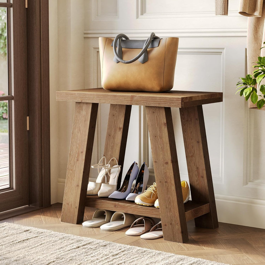 LITTLE TREE Solid Wood End Table, Small Side Table with 2-Tier Storage Shelf for Living Room, Rectangular Side Table for Couch, Bedside Table for Bedroom, Easy Assembly