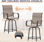 UDPATIO Outdoor Swivel Bar Stools Set of 4,Outdoor High Bistro Stools with Waterproof Textile Fabric,Armrest,Footrest,All Weather Bar Height Patio Chairs for Poolside, Garden, Backyard,Brown