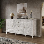 LUXOAK 60'' High Gloss Burl Wood Buffet Sideboard, Storage Cabinet with 3 Drawers & 2 Closed Cabinets, Modern Buffet Table for Dining Room,Living Room, Grey
