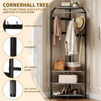 IDEALHOUSE Corner Coat Rack with Shoe Bench Entryway and 12 Double Hooks, Corner Hall Tree - Corner Clothes Rack with Storage Corner Tree with Organizer Shoe Bench Shelf for Entryway, Hallway, Closet