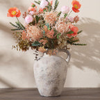 Enra Rustic Terracotta Vase with Handle, Textured Ceramic Home Decor | 8.85 Inch Vase with Farmhouse Style for Living Room, Shelf, Table Centerpiece and Home Decoration