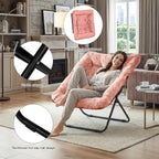Grezone Folding Comfy Saucer Chair,Soft Faux Portable Folding Bedroom Chair for Bedroom, Dorm Rooms, Apartments, Lounging, Garden,Pink