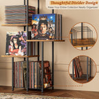 Record Player Stand, Vinyl Record Storage Holder with Display Shelf, Turntable Stand Table with Vinyl Organizer Dividers Album Rack, Vintage Style Record Cabinet Wood, Mid Century Modern Tall Console