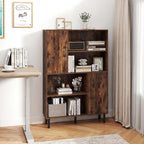Giantex 47-Inches Storage Cabinet with Doors, Open Shelves, Anti-Tipping Device, 4-Tier Bookcase for Books & Photos, Tall Cupboard, Floor Cabinet for Living Room, Kitchen Buffet Sideboard (Brown)